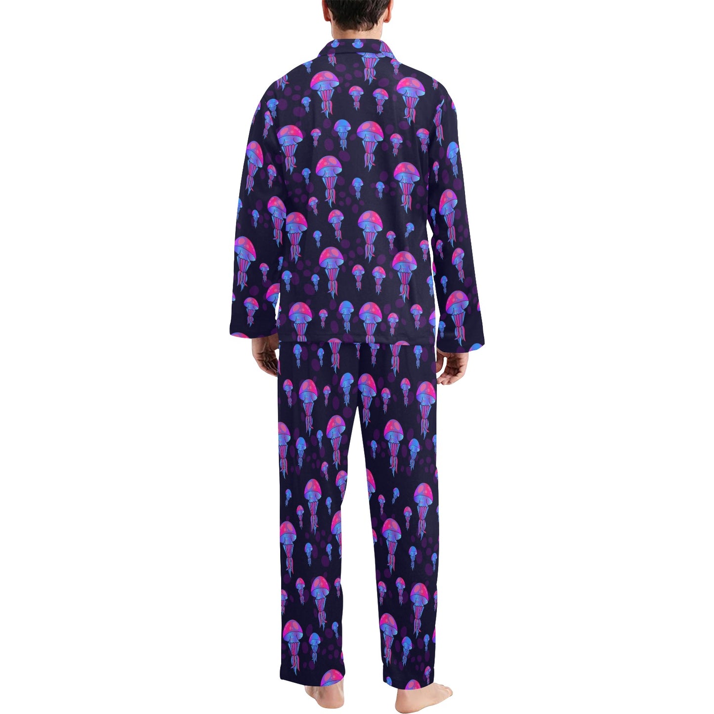 Jellyfish Neon Print Men's Long Pajama Set