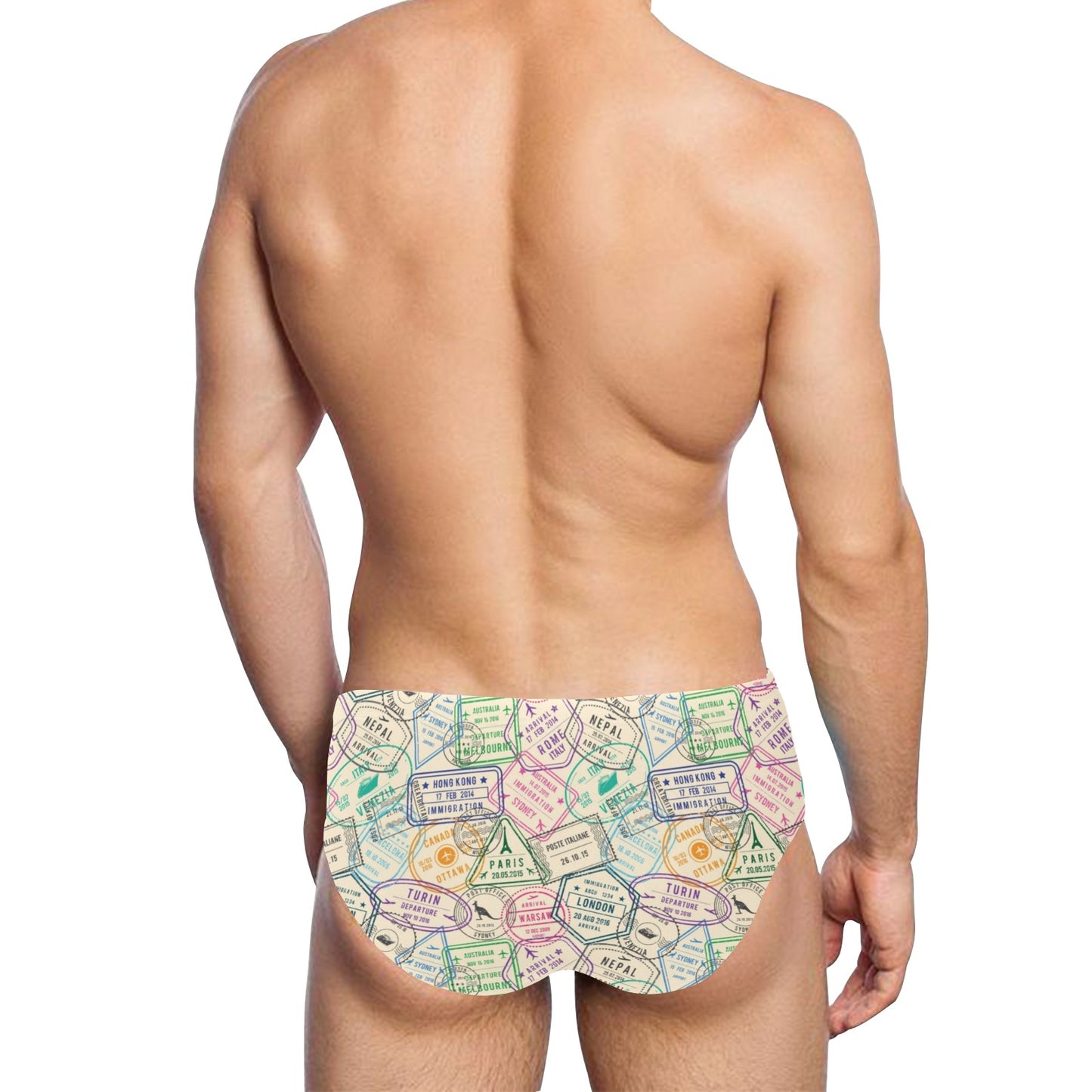 Travel Stamp Print Design LKS303 Men's Swimming Briefs