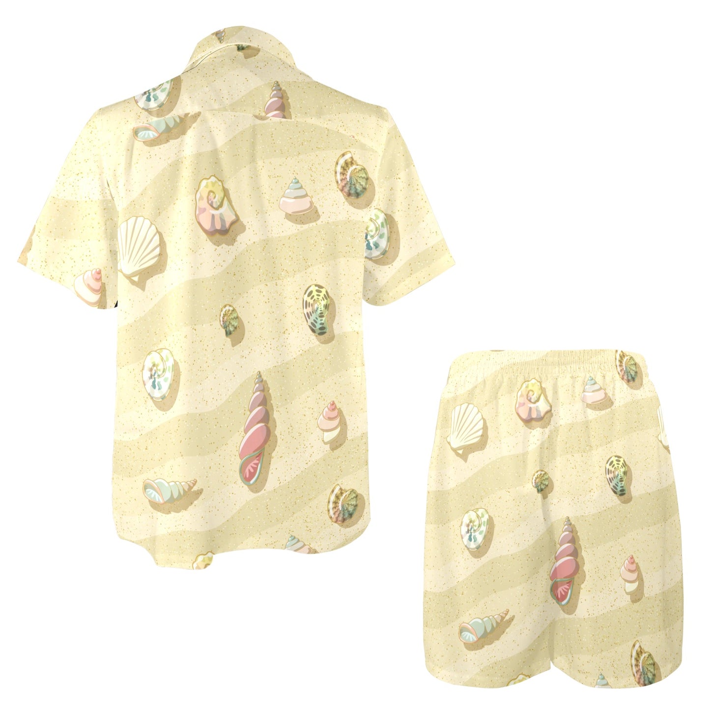 Beach with Seashell Theme Men's Beach Shirt and Shorts Set