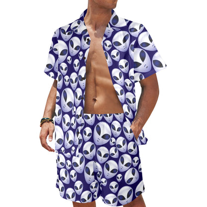 Alien Head Extraterrestrial Men's Beach Shirt and Shorts Set