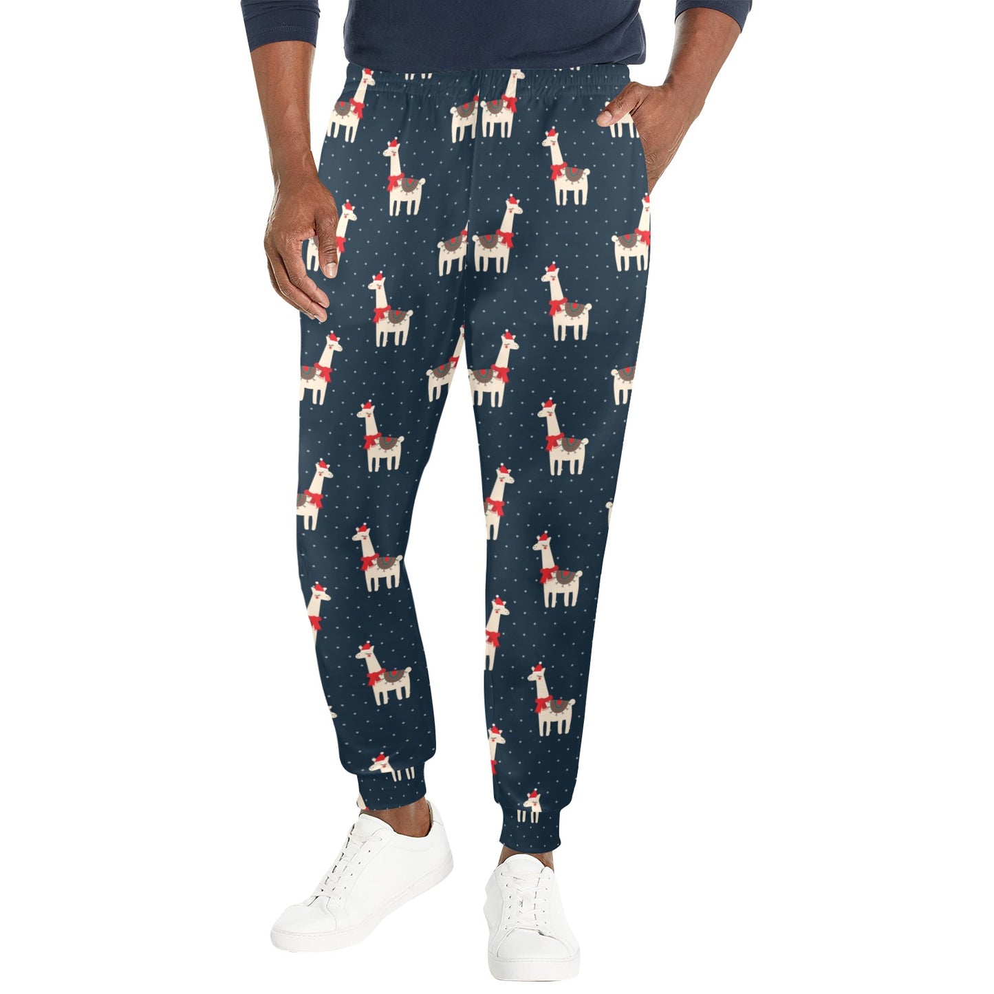 Llama with Polka Dot Themed Print Men's Casual Track Pants