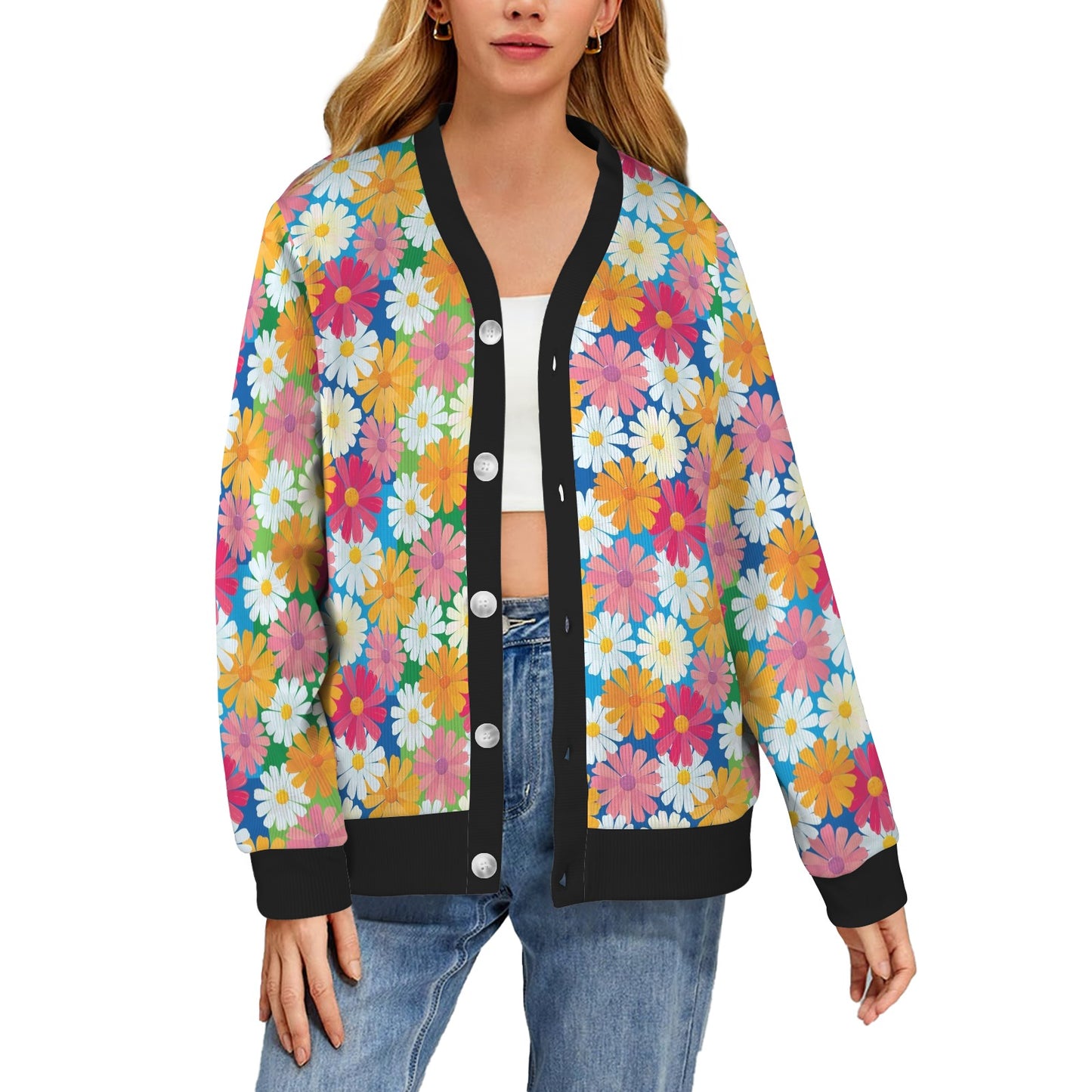 Daisy Pattern Print Design DS05 Women's Cardigan
