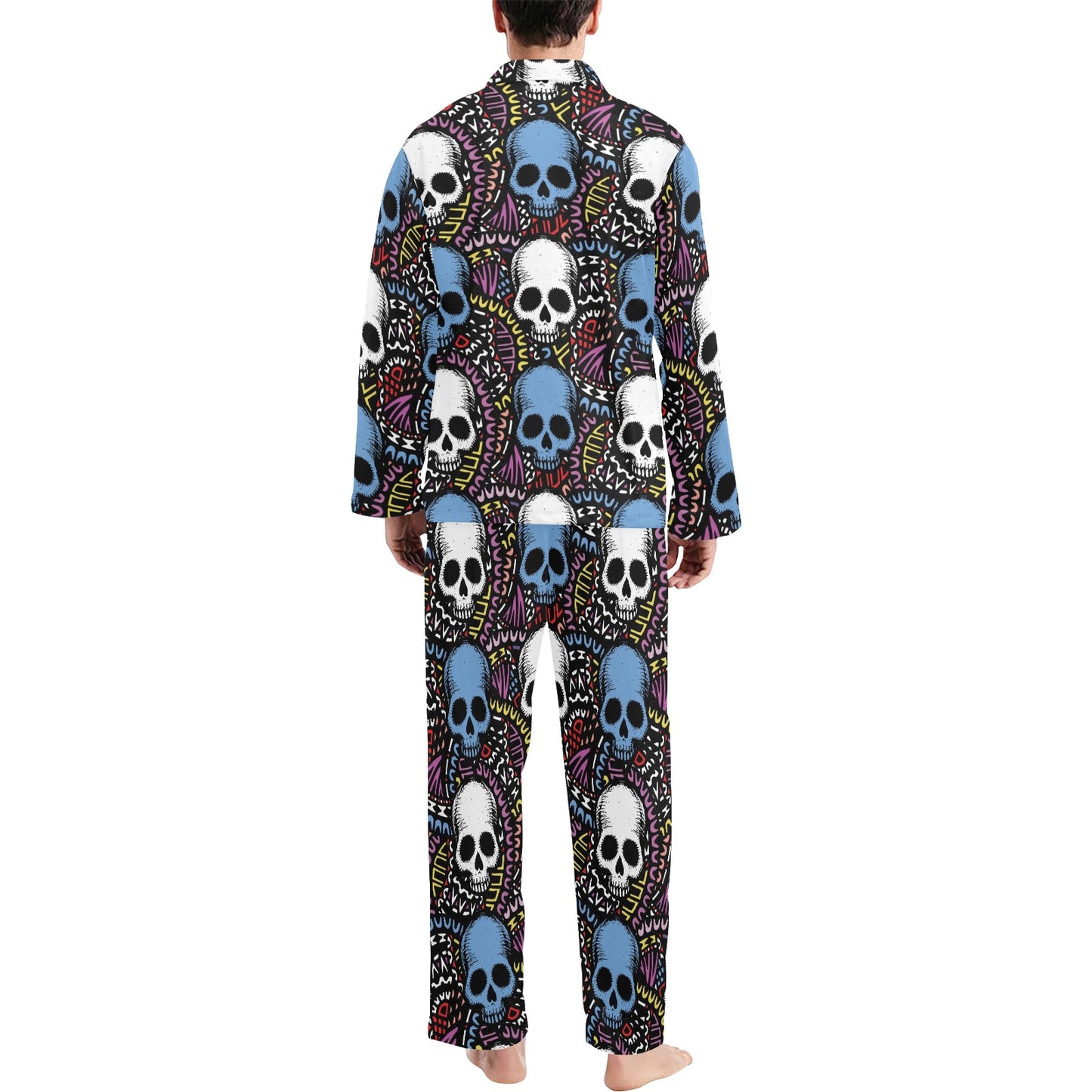 Skull Print Design LKS305 Men's Long Pajama Set