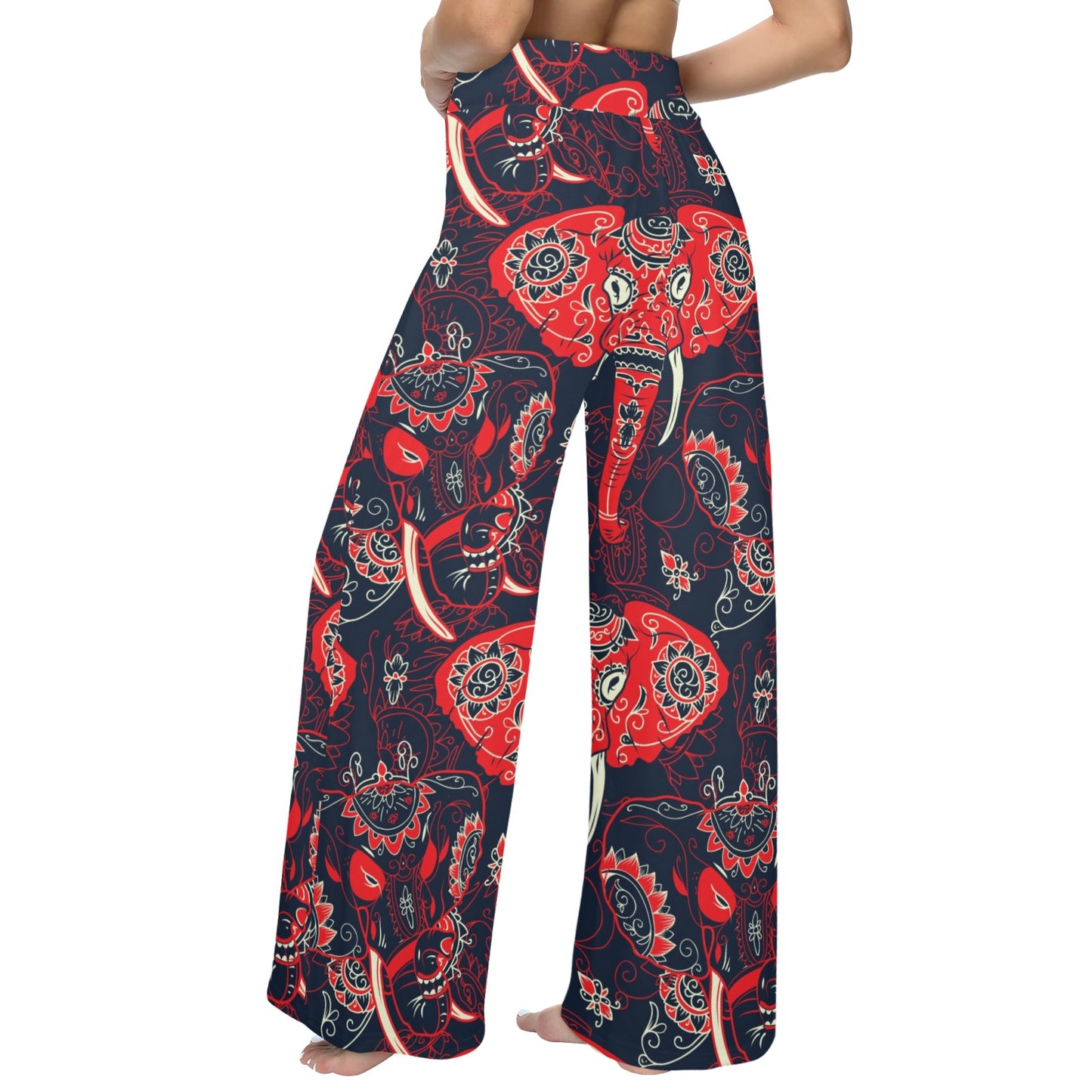 Red Indian Elephant Pattern Women's Wide Leg Lounge Pants