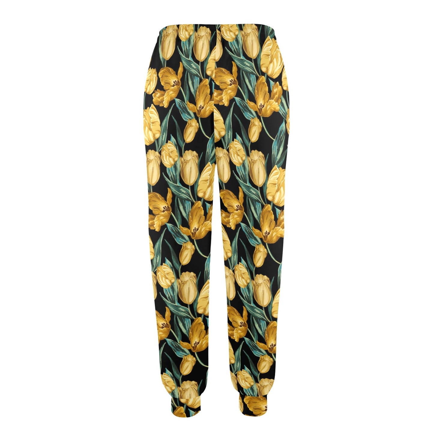 Elegant Yellow Tulip Print Women's Casual Track Pants