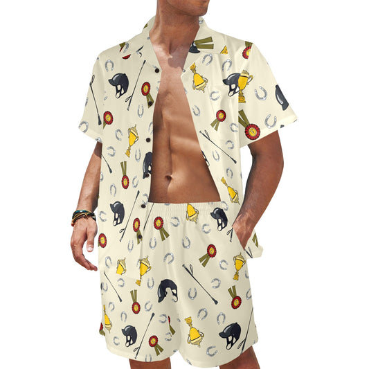 Equestrian Horseshoe Equipment Men's Beach Shirt and Shorts Set