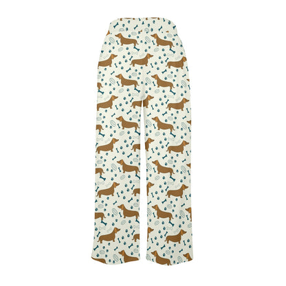 Dachshund Pattern Print Design 01 Women's Wide Leg Lounge Pants