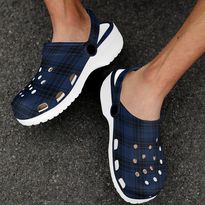 Navy Blue Tartan Plaid Pattern Unisex Clogs Shoes