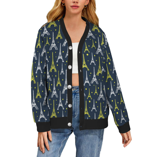 Eiffel Tower Star Print Women's Cardigan