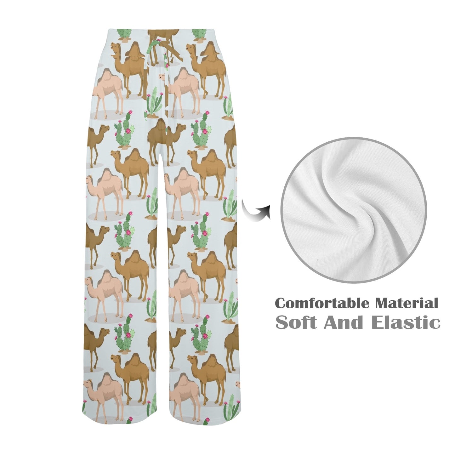 Camel cactus Design Print Pattern JJ027 Women's Wide Leg Lounge Pants