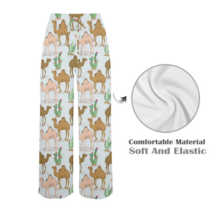 Camel cactus Design Print Pattern JJ027 Women's Wide Leg Lounge Pants