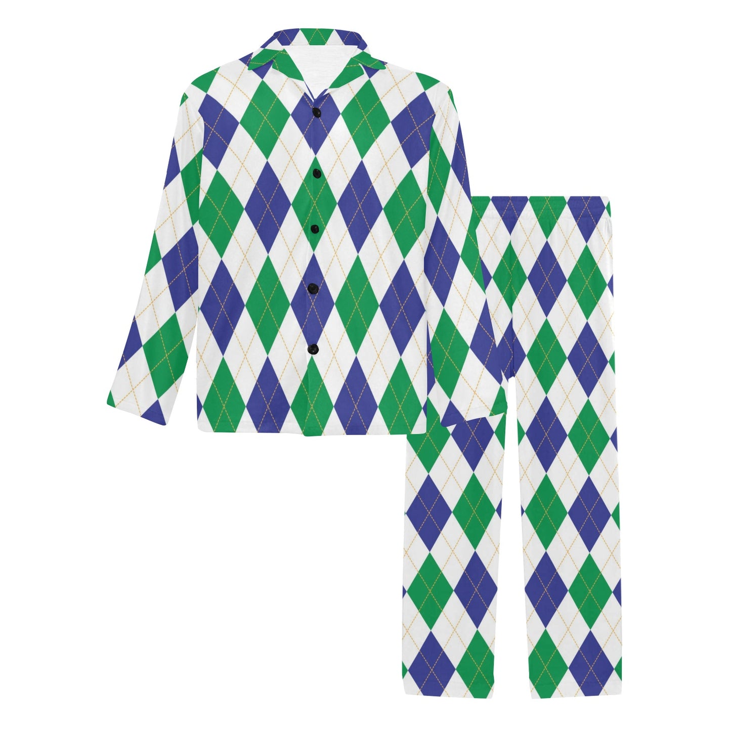 Argyle Green Blue Pattern Print Design 03 Men's Long Pajama Set