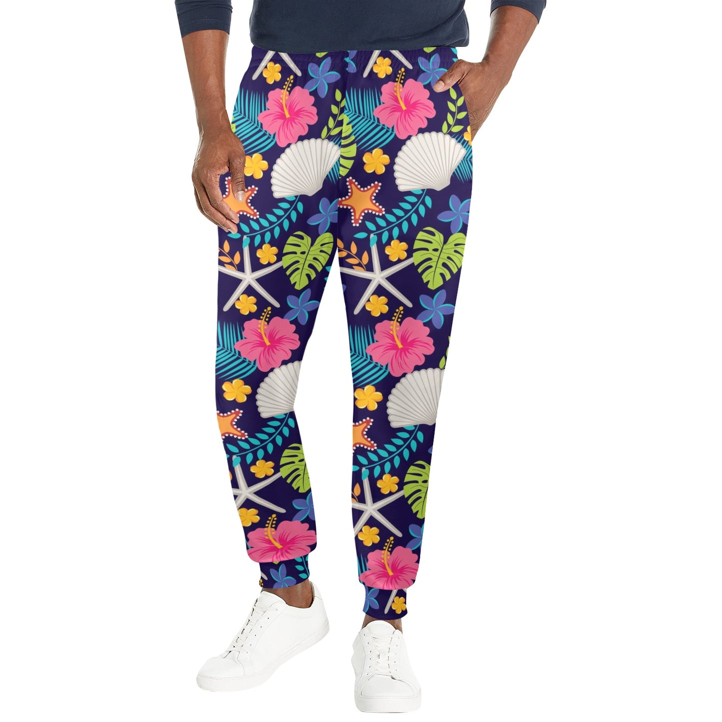 Beach Seashell Floral Theme Men's Casual Track Pants