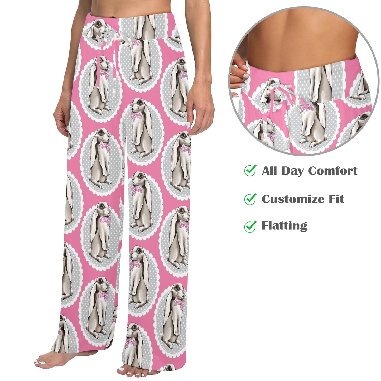 Rabbit Pattern Print Design RB019 Women's Wide Leg Lounge Pants