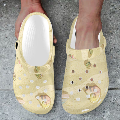 Beach with Seashell Theme Unisex Clogs Shoes