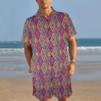 Southwestern Print Men's Beach Shirt and Shorts Set