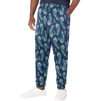 Peacock Feather Blue Design Print Men's Casual Track Pants