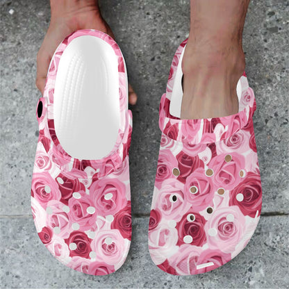 Pink Red Rose Pattern Print Unisex Clogs Shoes