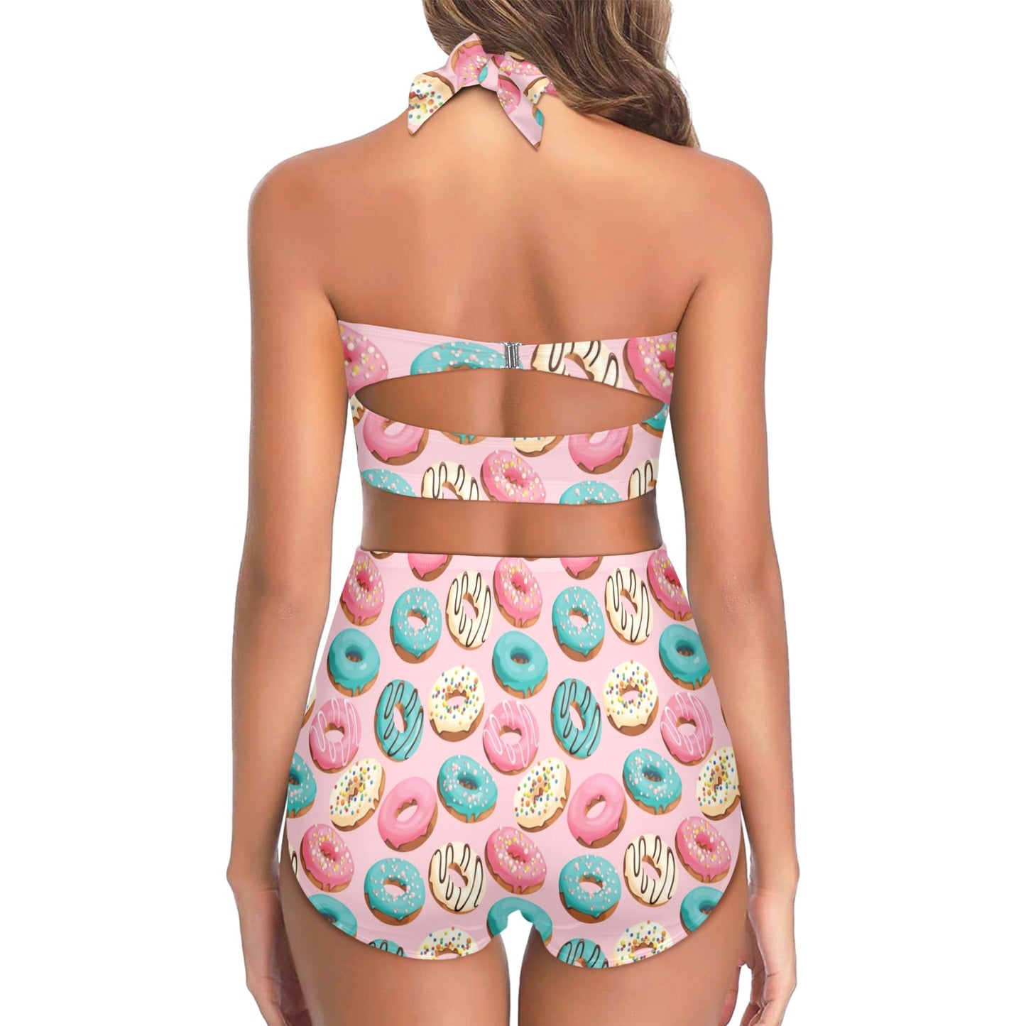 Donut Pattern Print Design DN06 Halter Neck Bikini Swimsuit