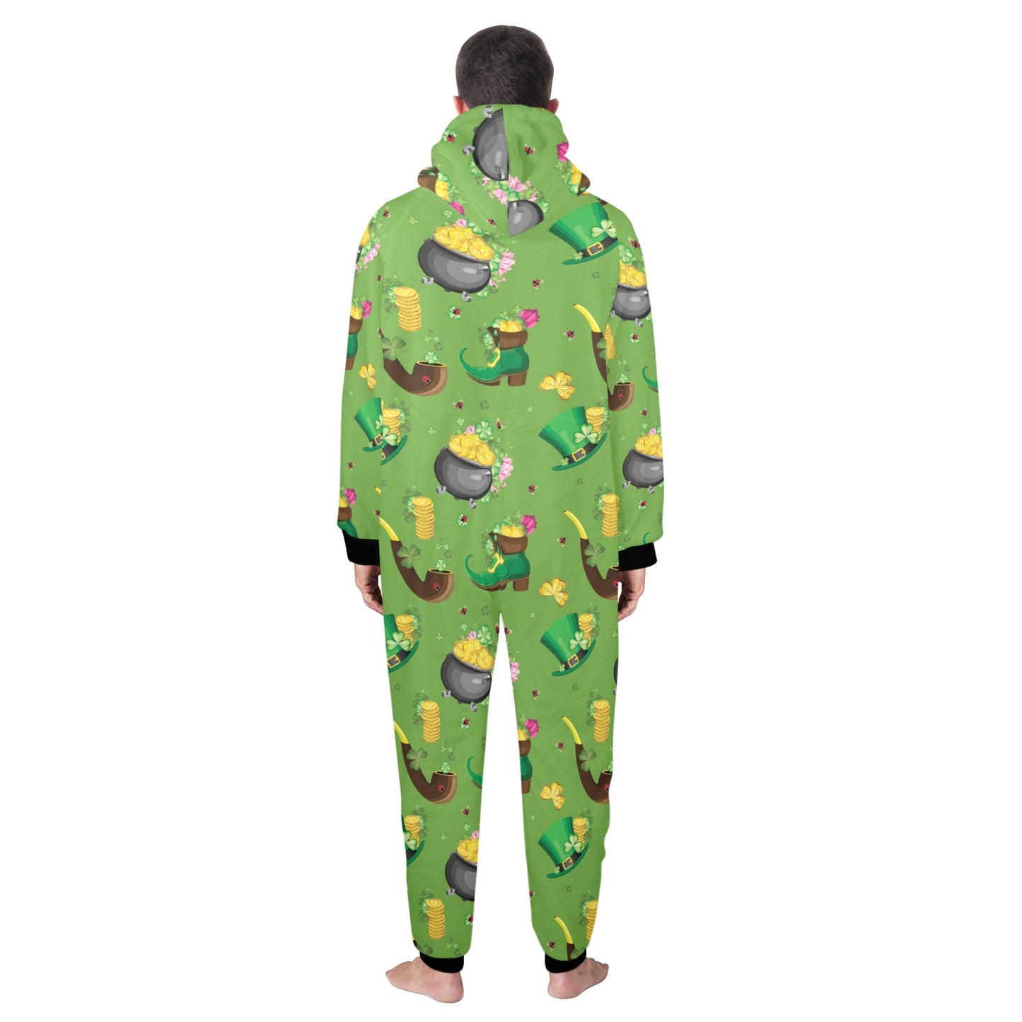 Shamrock Saint Patrick's Day Print Design LKS306 Hooded Fleece Onesie Pajama Jumpsuit