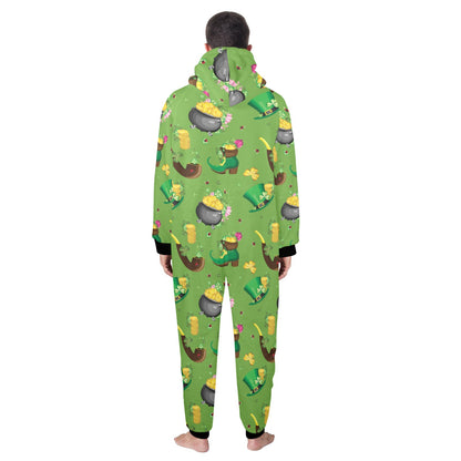 Shamrock Saint Patrick's Day Print Design LKS306 Hooded Fleece Onesie Pajama Jumpsuit