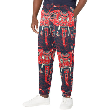 Red Indian Elephant Pattern Men's Casual Track Pants