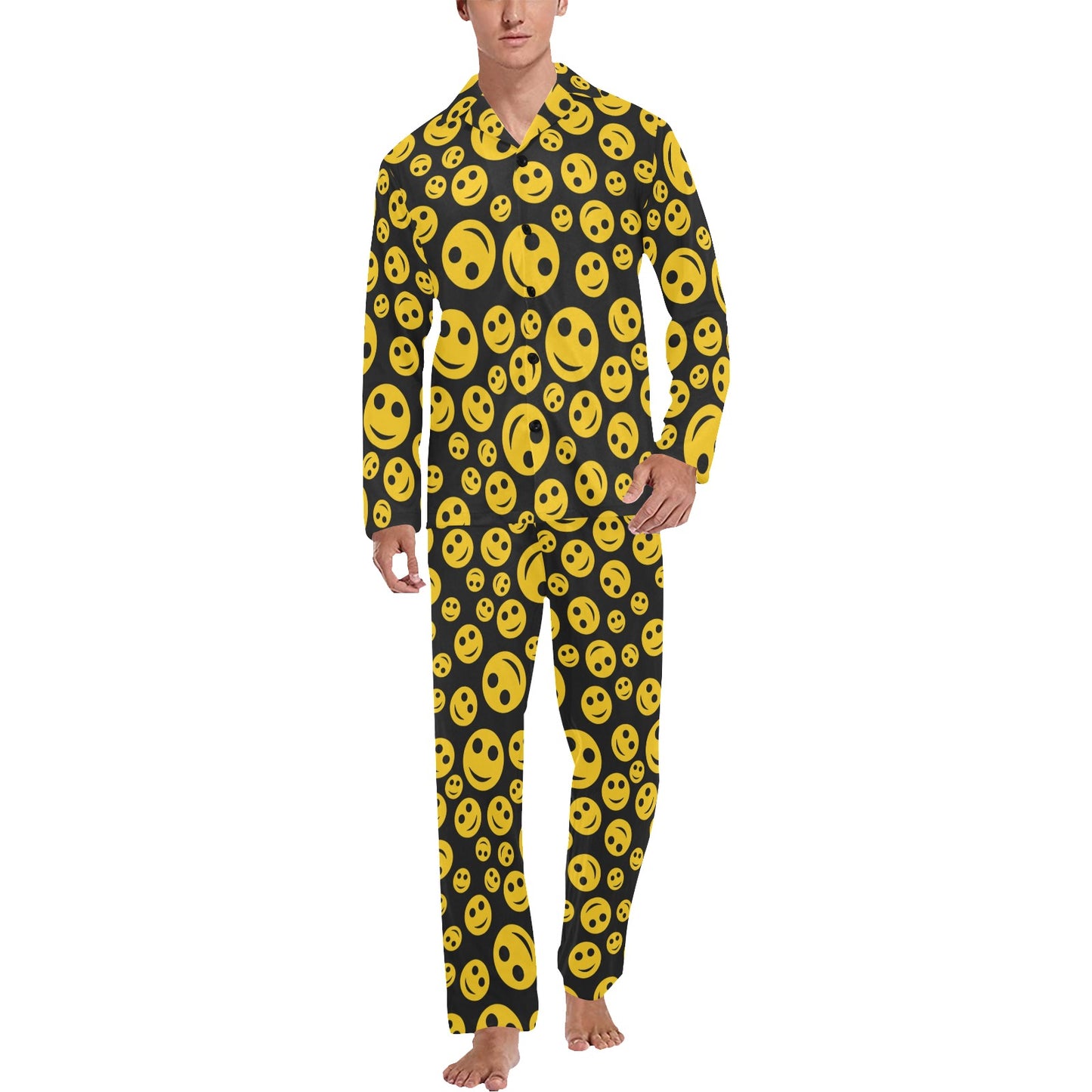 Smiley Face Emoji Print Design LKS304 Men's Long Pajama Set