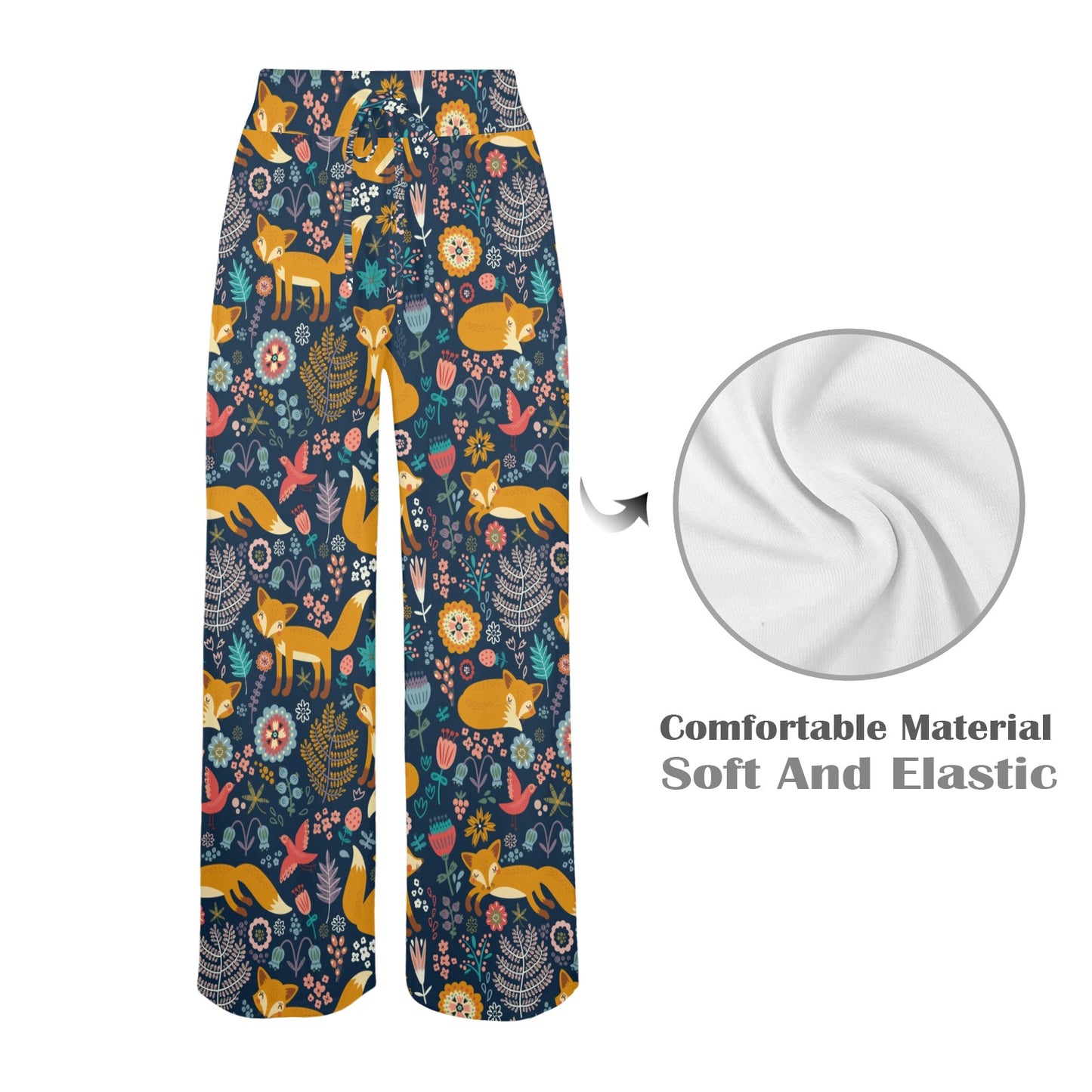 Fox Cute Jungle Print Pattern Women's Wide Leg Lounge Pants