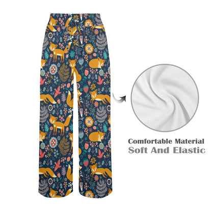 Fox Cute Jungle Print Pattern Women's Wide Leg Lounge Pants