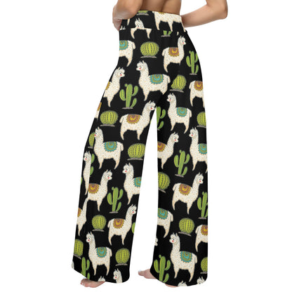 Alpaca Cactus Pattern Print Design 07 Women's Wide Leg Lounge Pants