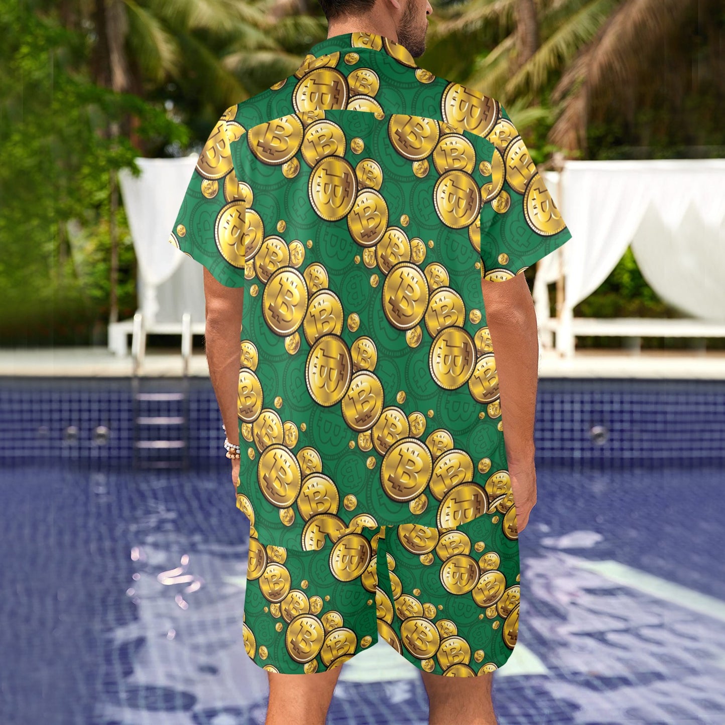Bitcoin Pattern Print Design DO02 Men's Beach Shirt and Shorts Set