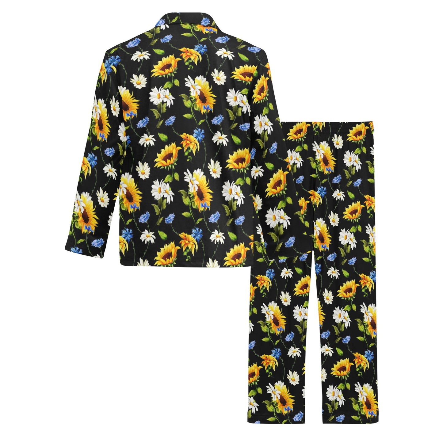 Sunflower Chamomile Bright Color Print Men's Long Pajama Set
