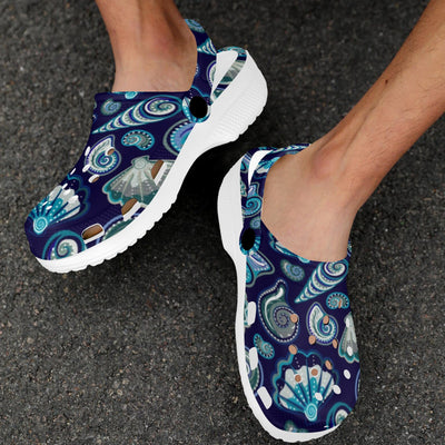 Beach Seashell Blue Print Unisex Clogs Shoes