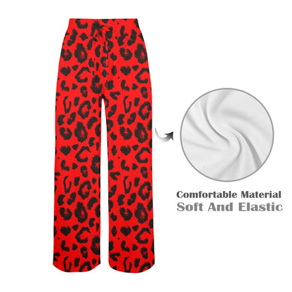 Leopard Red Skin Print Women's Wide Leg Lounge Pants