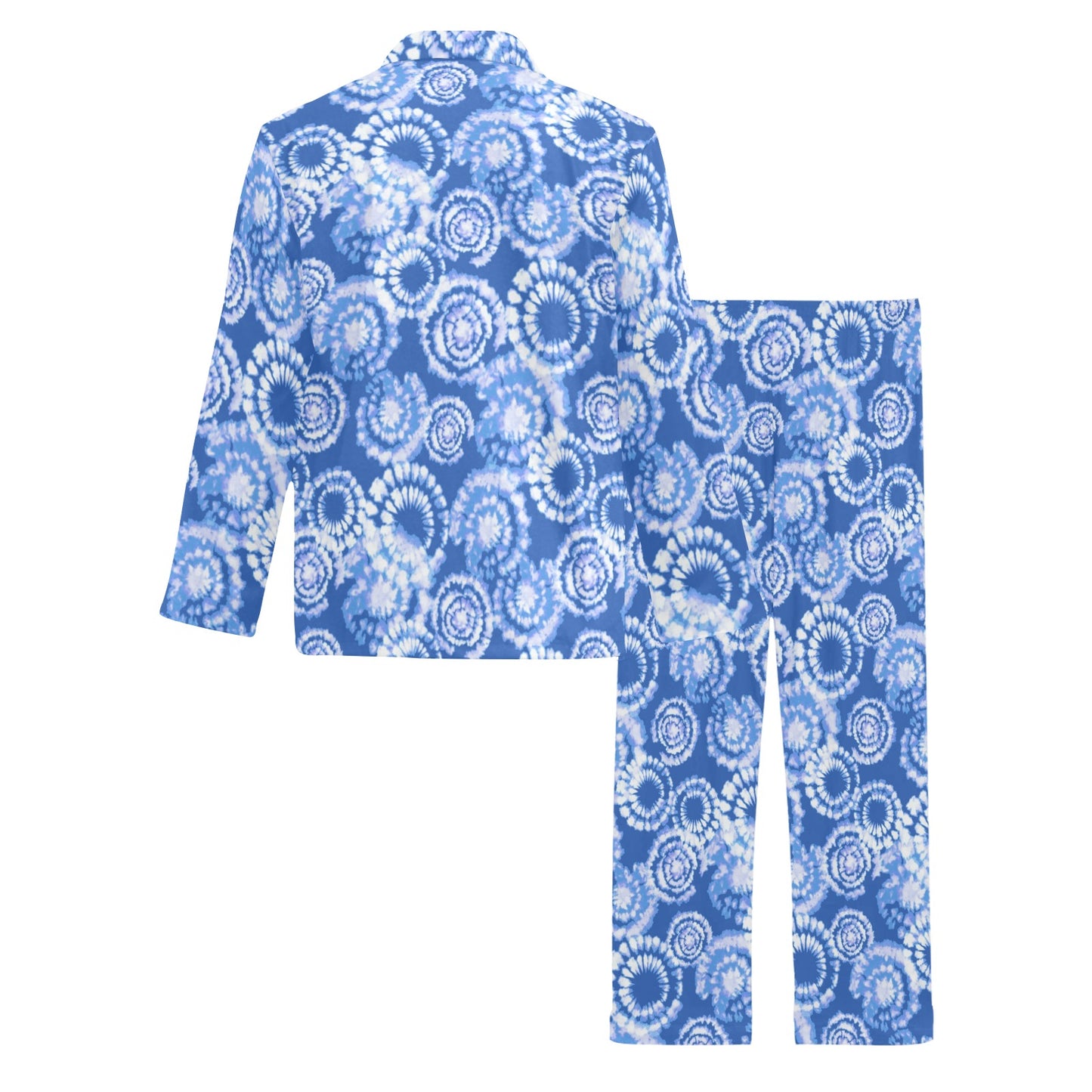 Tie Dye Blue Design Print Men's Long Pajama Set