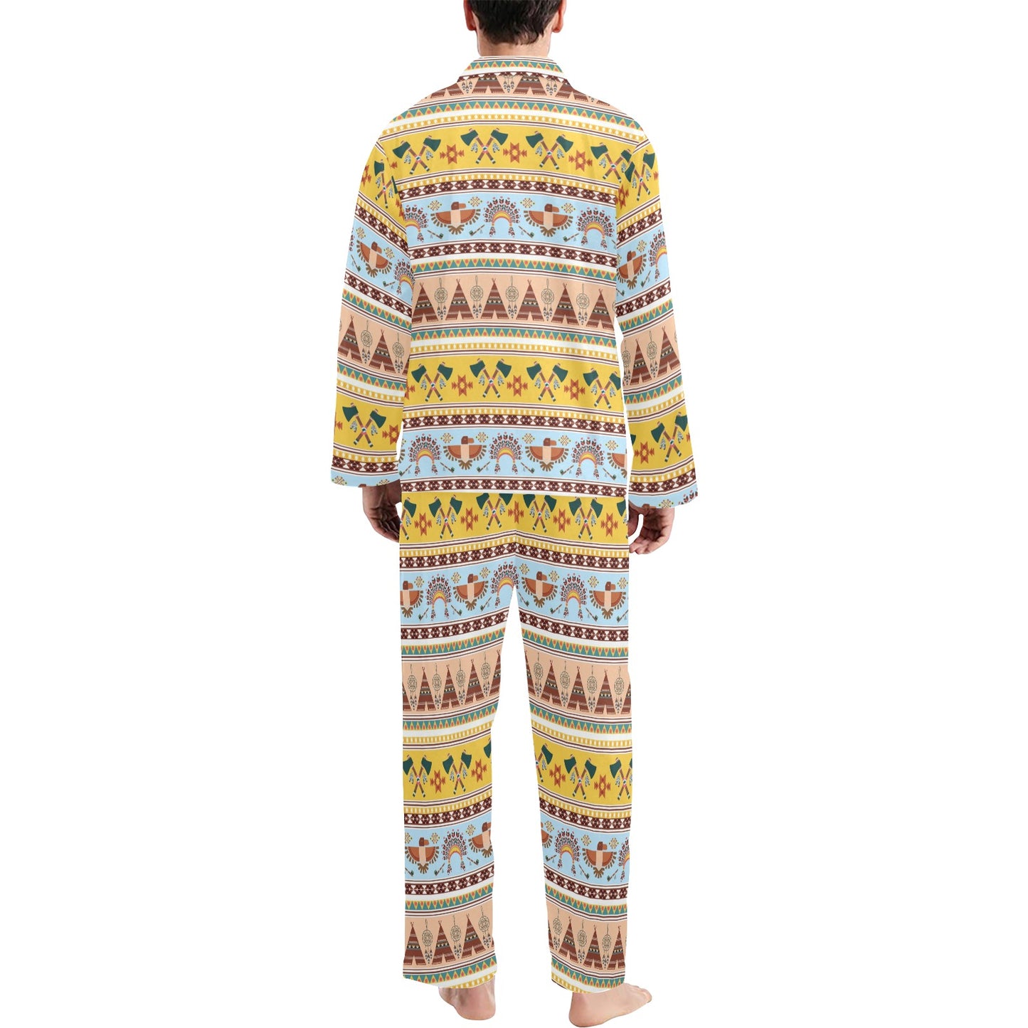 Native American Pattern Design Print Men's Long Pajama Set