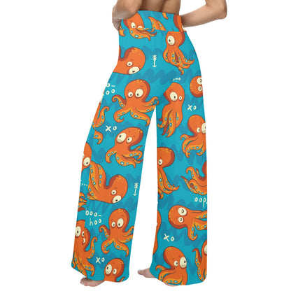 Octopus Pattern Print Design A02 Women's Wide Leg Lounge Pants