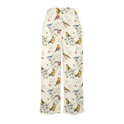 Bird Watercolor Design Pattern Women's Wide Leg Lounge Pants