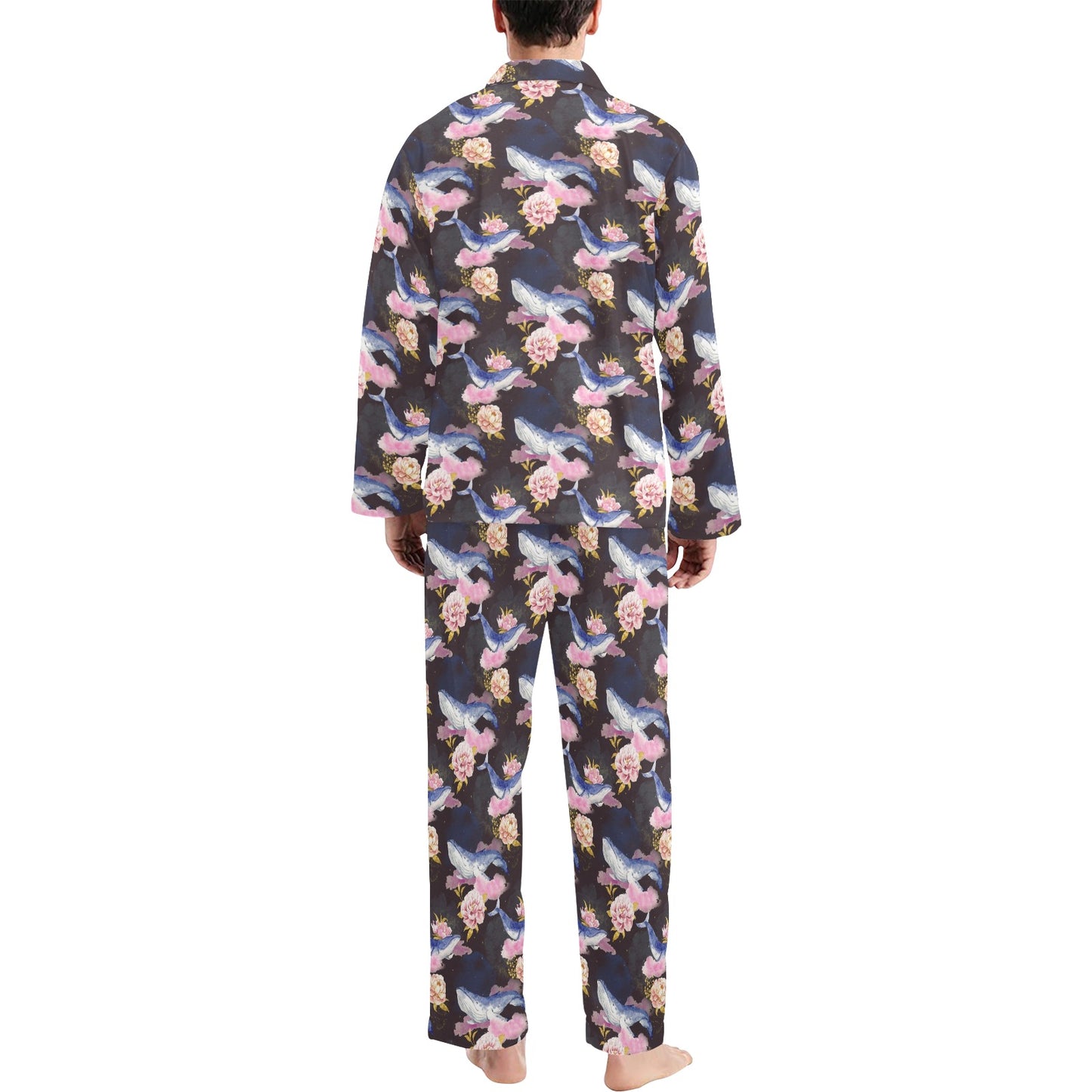 Blue Whale Print Design LKS401 Men's Long Pajama Set