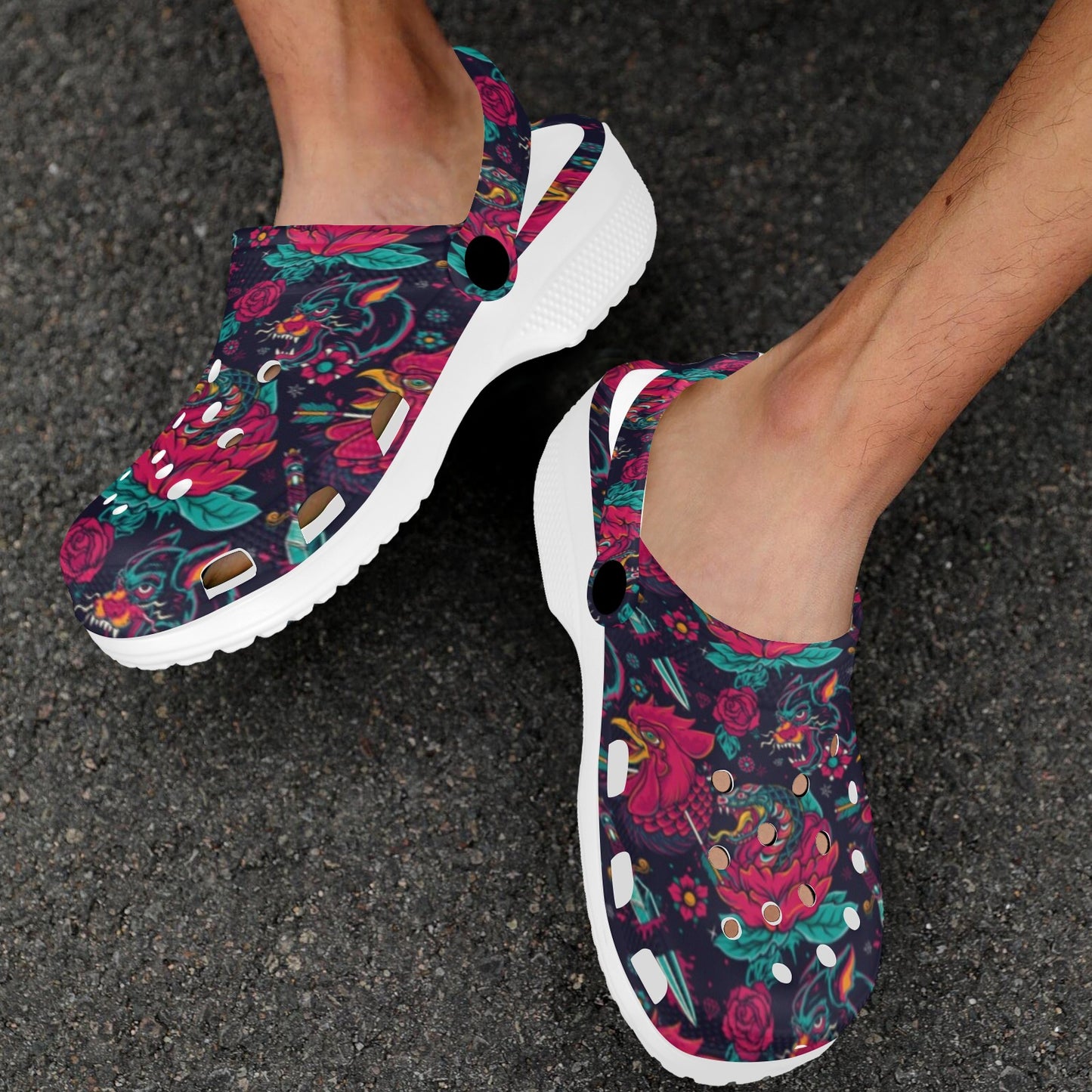 Old School Tattoo Print Unisex Clogs Shoes