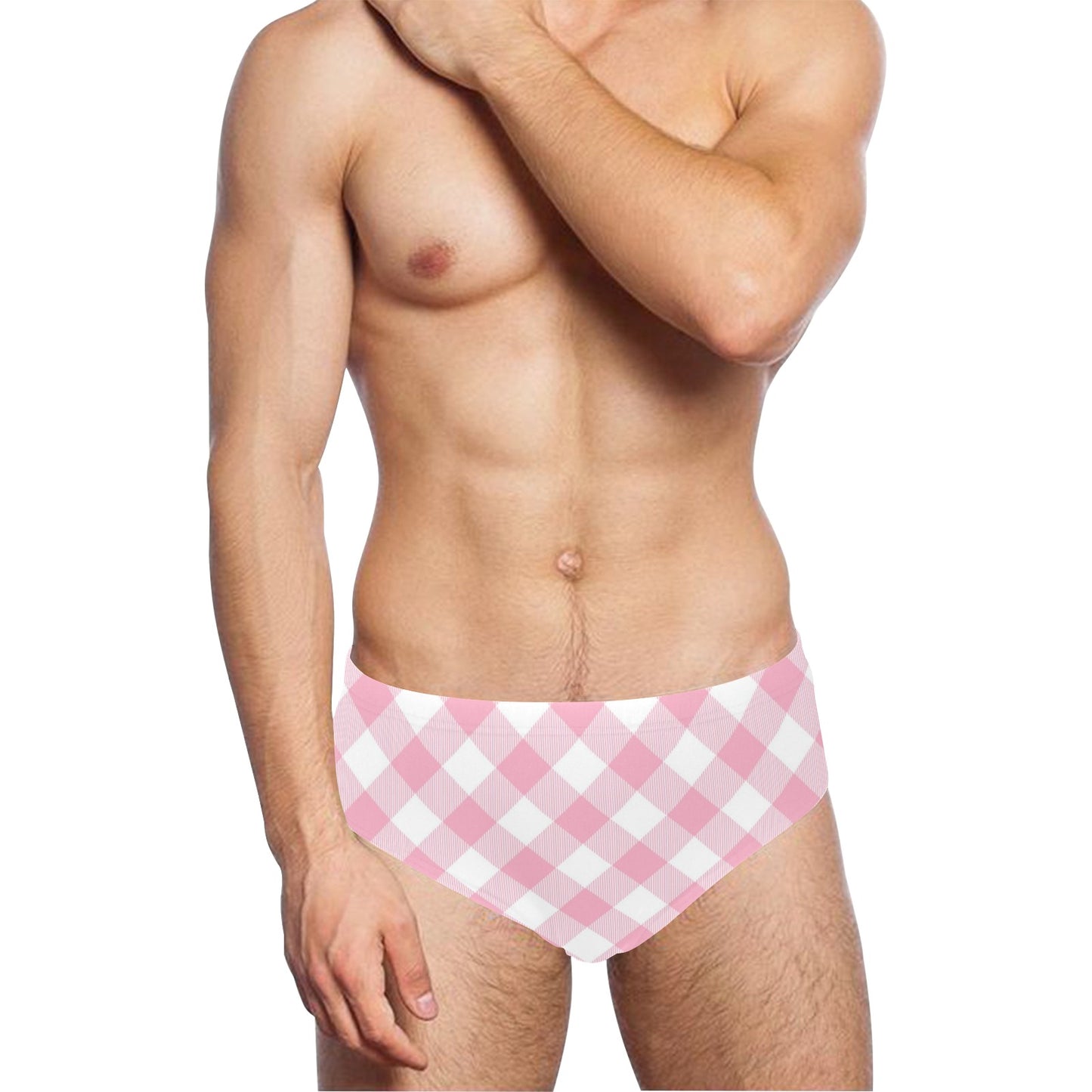 Gingham Pink Pattern Print Design 02 Men's Swimming Briefs