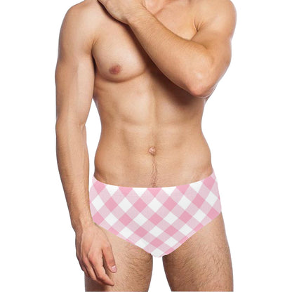Gingham Pink Pattern Print Design 02 Men's Swimming Briefs