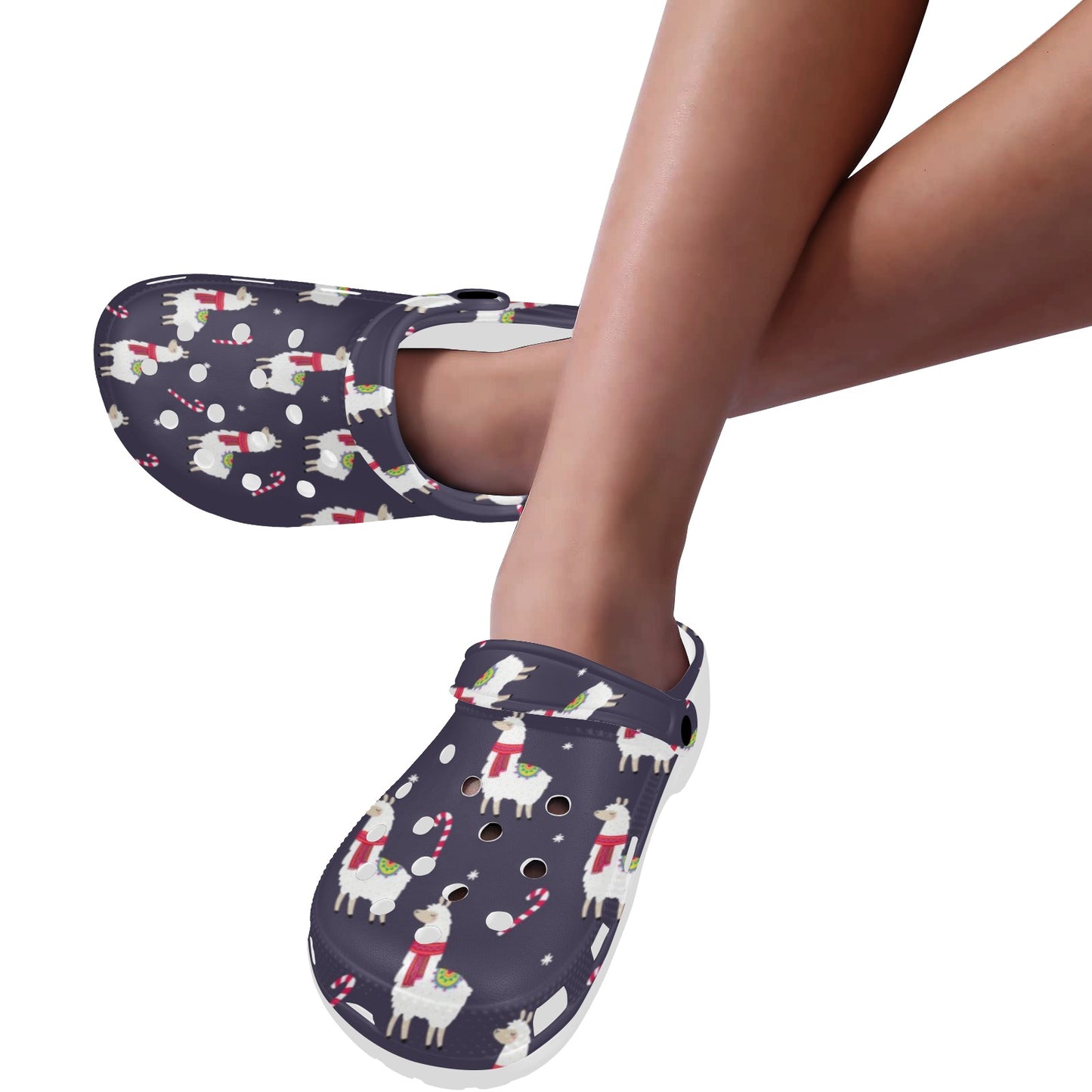 Llama with Candy Cane Themed Print Unisex Clogs Shoes