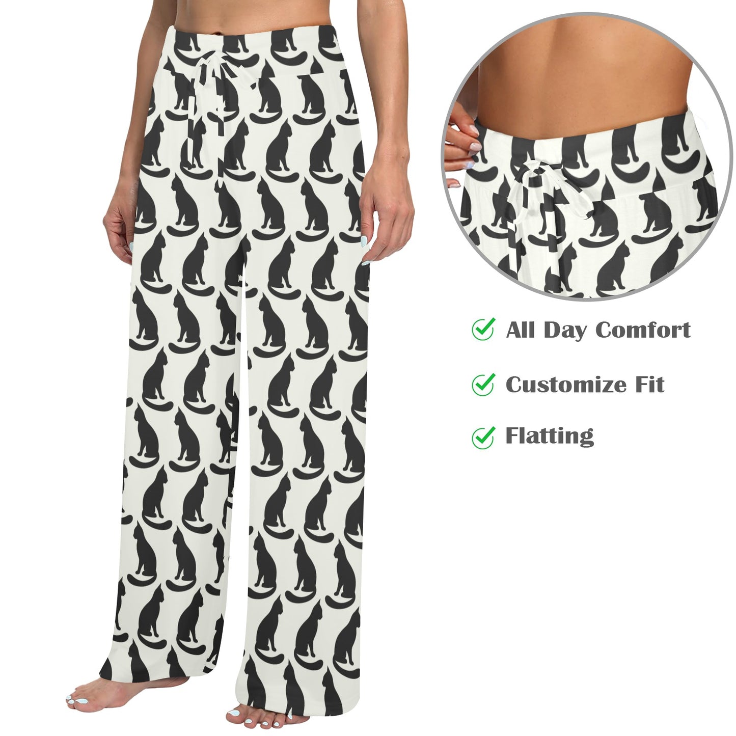 Black Cat Pattern Print Design 02 Women's Wide Leg Lounge Pants