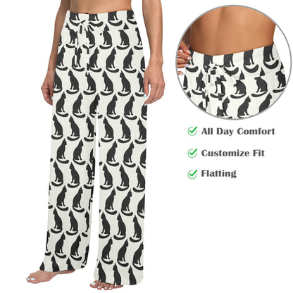Black Cat Pattern Print Design 02 Women's Wide Leg Lounge Pants