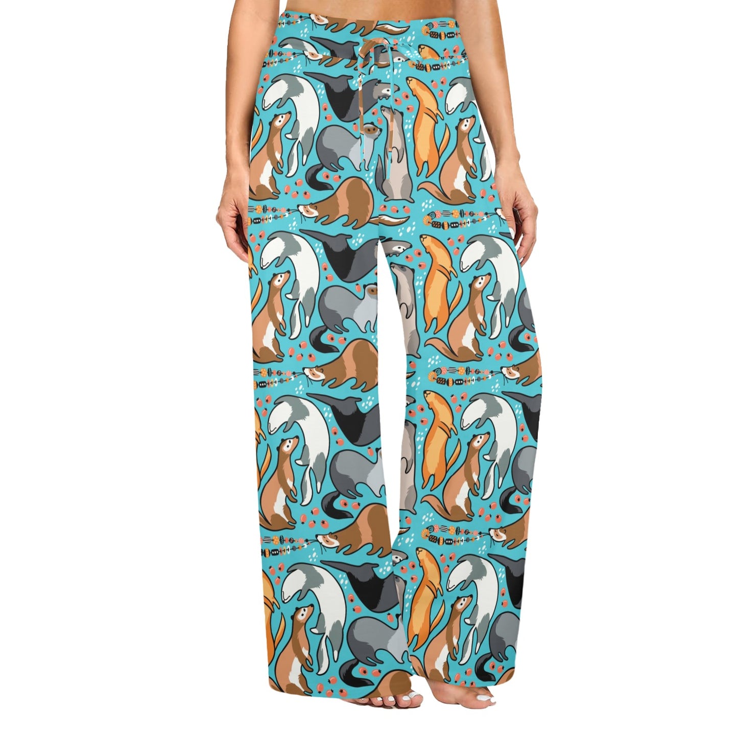 Ferret Pattern Print Design 03 Women's Wide Leg Lounge Pants