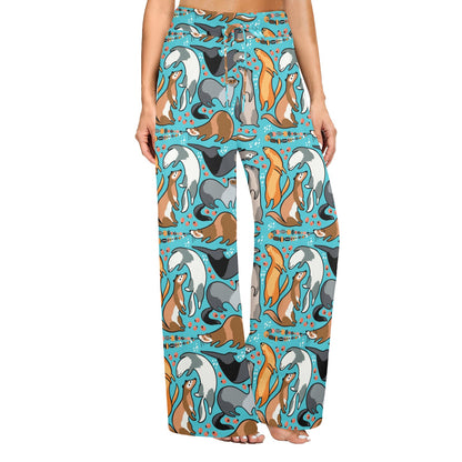 Ferret Pattern Print Design 03 Women's Wide Leg Lounge Pants