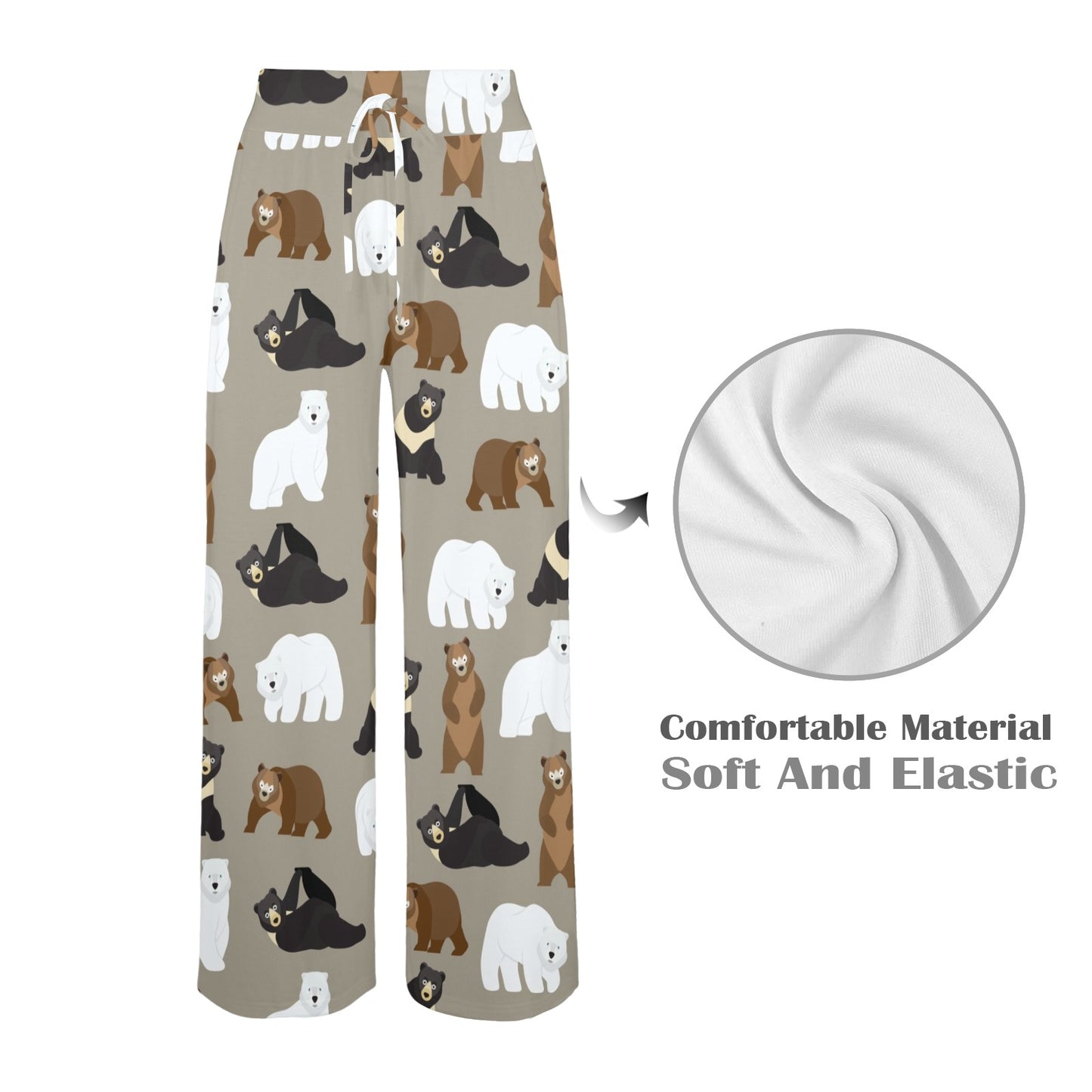 Bear Pattern Print Design BE03 Women's Wide Leg Lounge Pants