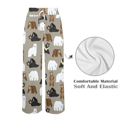 Bear Pattern Print Design BE03 Women's Wide Leg Lounge Pants