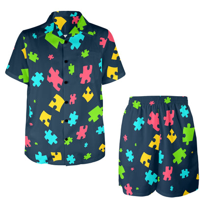 Autism Awareness Colorful Design Print Men's Beach Shirt and Shorts Set